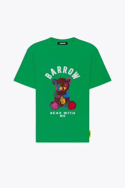 Barrow Jersey T-shirt Unisex Emerald Green Cotton T-shirt With Teddy Bear Front Print In Brown