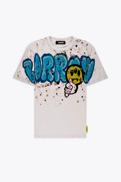 BARROW JERSEY T-SHIRT UNISEX OFF WHITE COTTON T-SHIRT WITH GRAFFITI LOGO AND SMILE PRINT