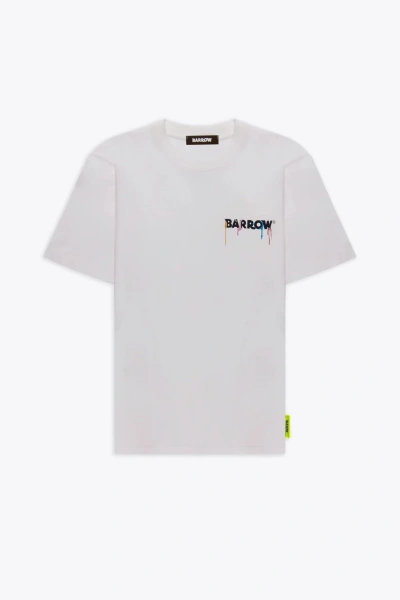 Barrow Jersey T-shirt Unisex White Cotton T-shirt With Chest Logo And Back Smile Print With Paint In Bianco