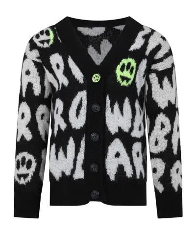 Barrow Kids' Logo-jacquard Brushed Cardigan In Black