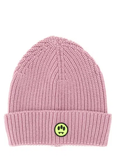 Barrow Logo Patch Chunky Knitted Beanie In Pink