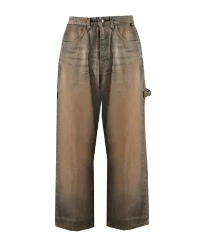 Barrow Logo Patch Denim Trousers In Brown