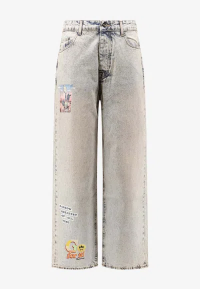 Barrow Logo Patch Washed Denim Pants In Blue