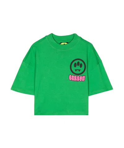 Barrow Kids' Logo-print Cotton Crop Top In Green