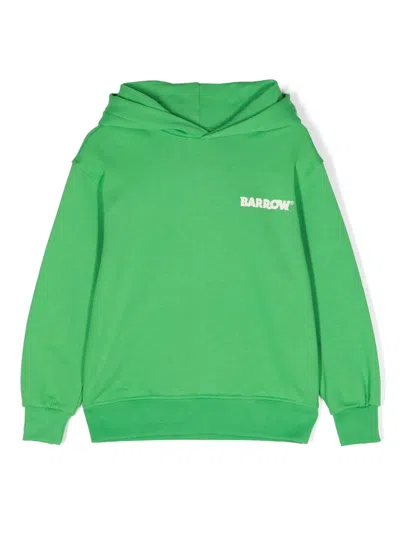 Barrow Kids' Logo-print Cotton Hoodie In Green