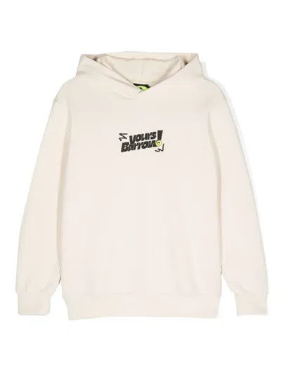 Barrow Kids' Bear-print Cotton Hoodie In White