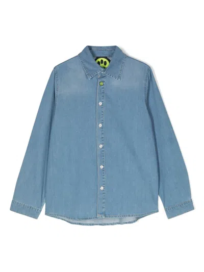 Barrow Kids' Logo-print Denim Shirt In Blue