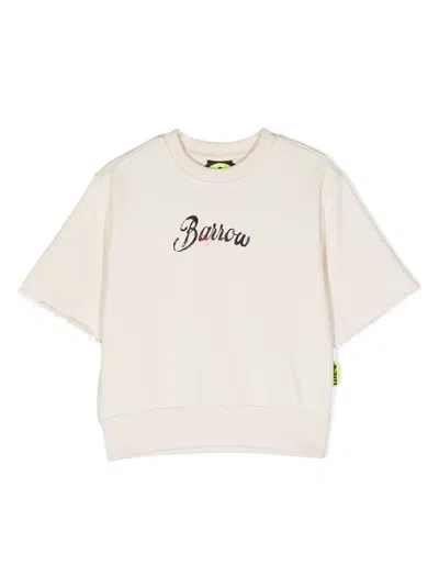 Barrow Kids' Logo-print Paint-splatter T-shirt In Neutrals