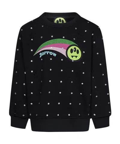 Barrow Logo-print Rhinestone-embellished Cotton Sweatshirt In Black