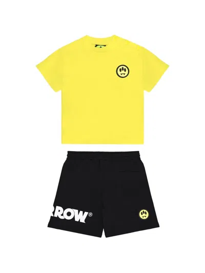 Barrow Babies' Logo-print Round-neck Shorts Set In Yellow
