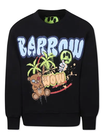 Barrow Kids' Printed Cotton Crewneck Sweatshirt In Black