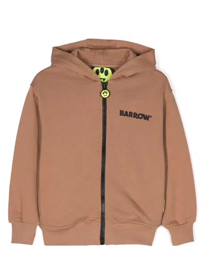 Barrow Kids' Logo-print Zip-up Hooded Jacket In Brown