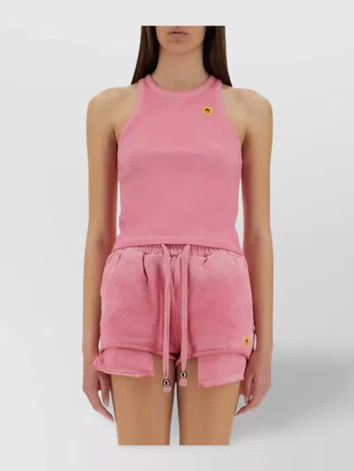 Barrow Logo Racerback Ribbed Sleeveless Slim Fit In Pink