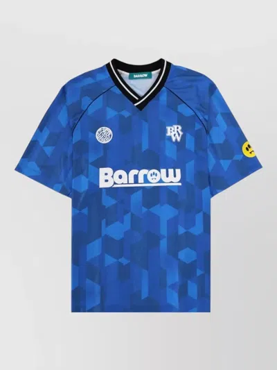 Barrow Logo T Shirt Contrast Trim Geometric Pattern In Blue