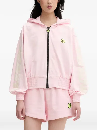 Barrow Logo-patch Zip-up Hoodie In Pink