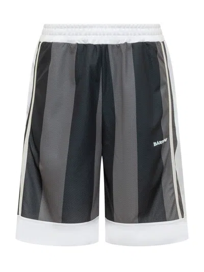 Barrow Mesh Mini Bermuda Shorts With Striped Print In Gray