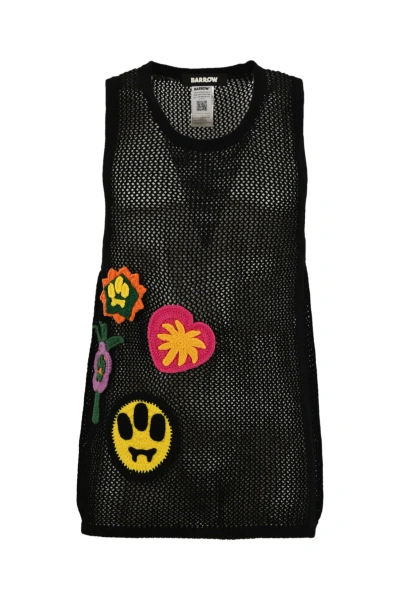 Barrow Mesh Tank Top With Crochet Patch In Black