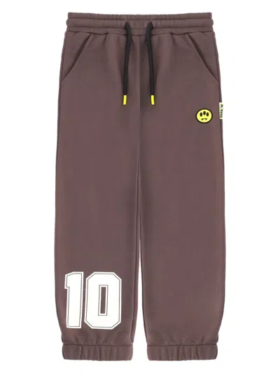 Barrow Kids' Number-embellished Drawstring Track Pants In Brown