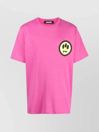 Barrow Oversized Smiley Graphic Crew Neck T-shirt In Pink