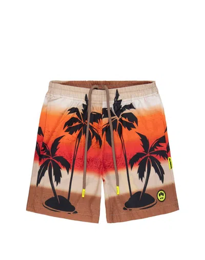 Barrow Kids' Palm Tree-print Deck Shorts In Neutrals