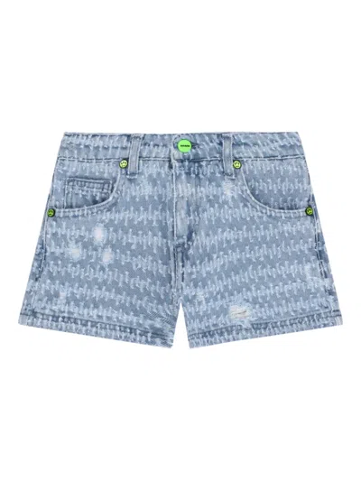Barrow Babies' Patterned Denim Shorts In Blue