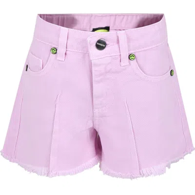 Barrow Kids' Pink Shorts For Girl With Smiley In Pink Lavander
