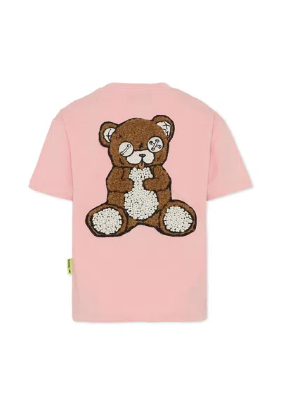 Barrow Kids' Pink T-shirt For Girl With Bear And Peals