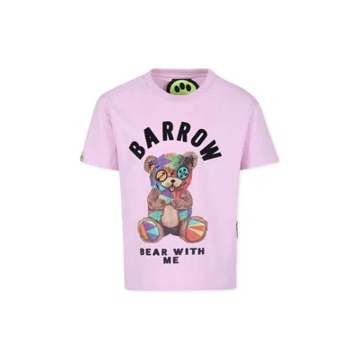 Barrow Pink T-shirt For Kids With Bear Print In Pink Lavander