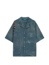 Barrow Bowling Collar Shirt With Micro-checkered Pattern In Blue