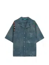 Barrow Bowling Collar Shirt With Micro-checkered Pattern In Blue