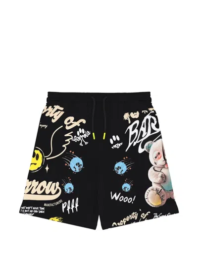 Barrow Kids' Print-detail Drawstring Shorts In Black