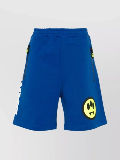 Barrow Printed Knee-length Shorts With Elasticated Waistband And Zippered Side Pockets In Blue