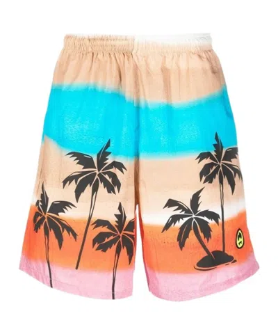 BARROW BARROW PALM-TREE PRINTED STRIPED BERMUDA SHORTS