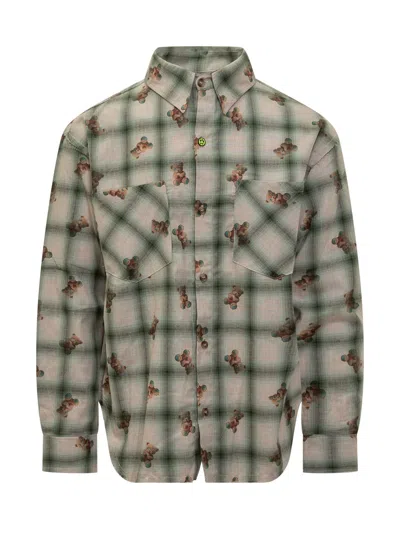 Barrow Quadri Print Shirt With Teddy Bear Accent In Shaded Spruce