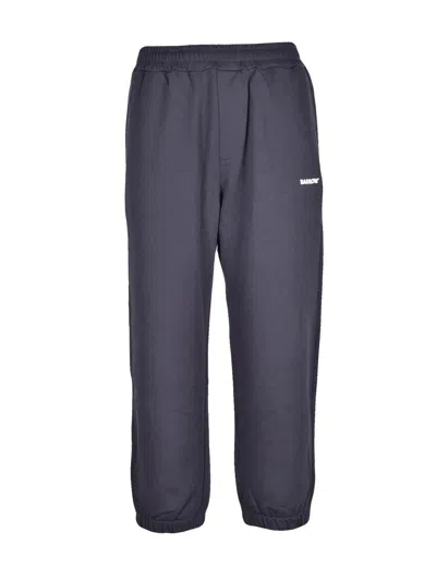Barrow Relaxed Fit Grey Sweatpants With Subtle Logo Embroidery In Blue