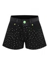 Barrow Rhinestone-embellished Denim Shorts In Black