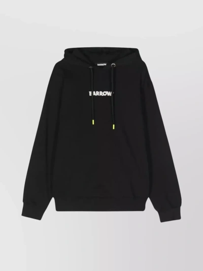 Barrow Ribbed Cuffs Hooded Sweatshirt With Printed Back Panel In Black