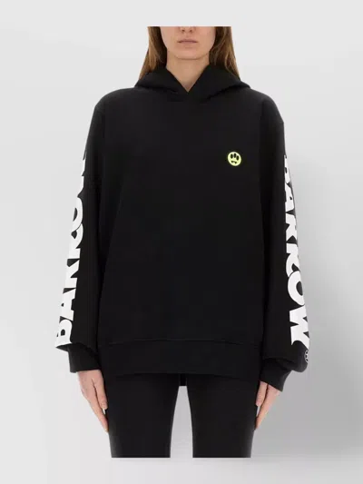 Barrow Ribbed Knit Hoodie With Long Sleeves In Black