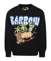 Barrow Printed Cotton Crewneck Sweatshirt In Black