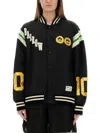 Barrow Graphic Back Satin Bomber Jacket In Black