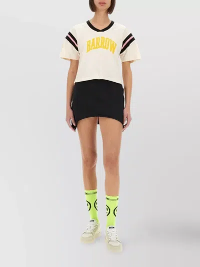 Barrow Short Sleeve V-neck Graphic Print Top In Beige