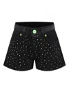 Barrow Rhinestone-embellished Denim Shorts In Black
