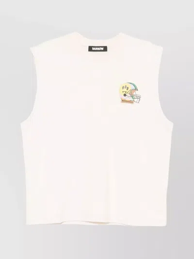 Barrow Sleeveless Crew Neck T-shirt With Graphic Print In Cream