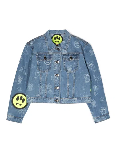 Barrow Kids' Smiley Face-motif Denim Jacket In Blue