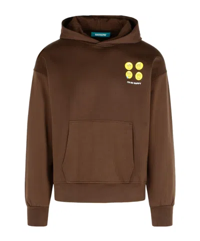 Barrow Smiley Printed Hooded Sweatshirt In Brown