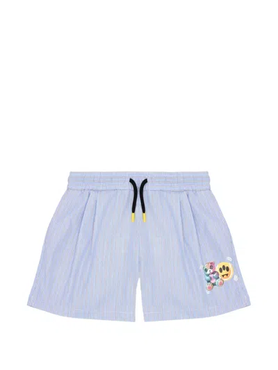 Barrow Kids' Striped Graphic-print Shorts In Blue