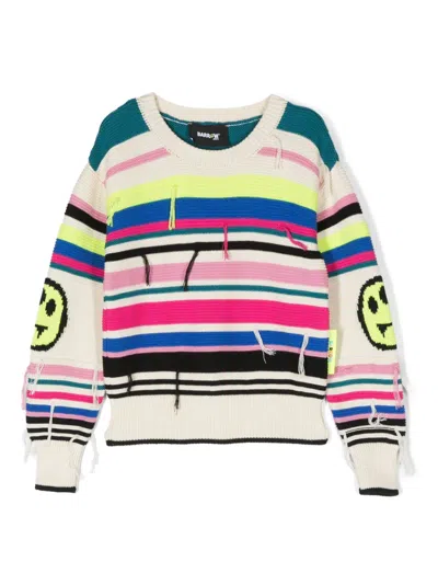 Barrow Babies' Striped Smiley Face-print Knit Sweater In Nude