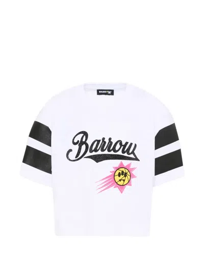 Barrow Kids' Striped-sleeve Graphic T-shirt In White