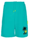 Barrow Graphic Print Elastic Waistband Shorts With Side Pockets In Green