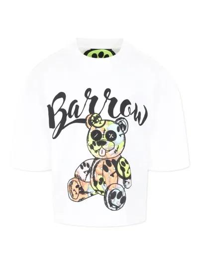 Barrow Kids' Teddy Bear-print T-shirt In White